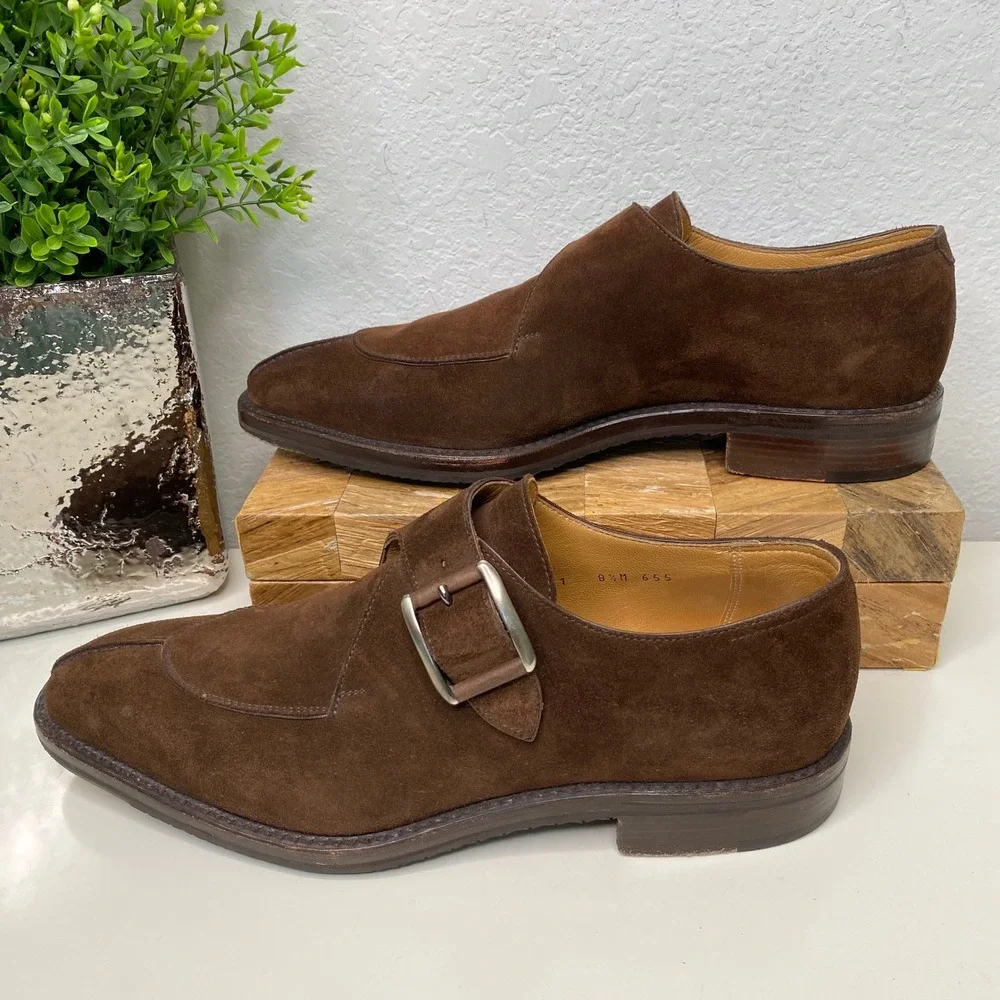 Gravati Split Toe Monk Strap Suede Dress Shoes Mens 8.5M Brown Leather Italy - Picture 3 of 12